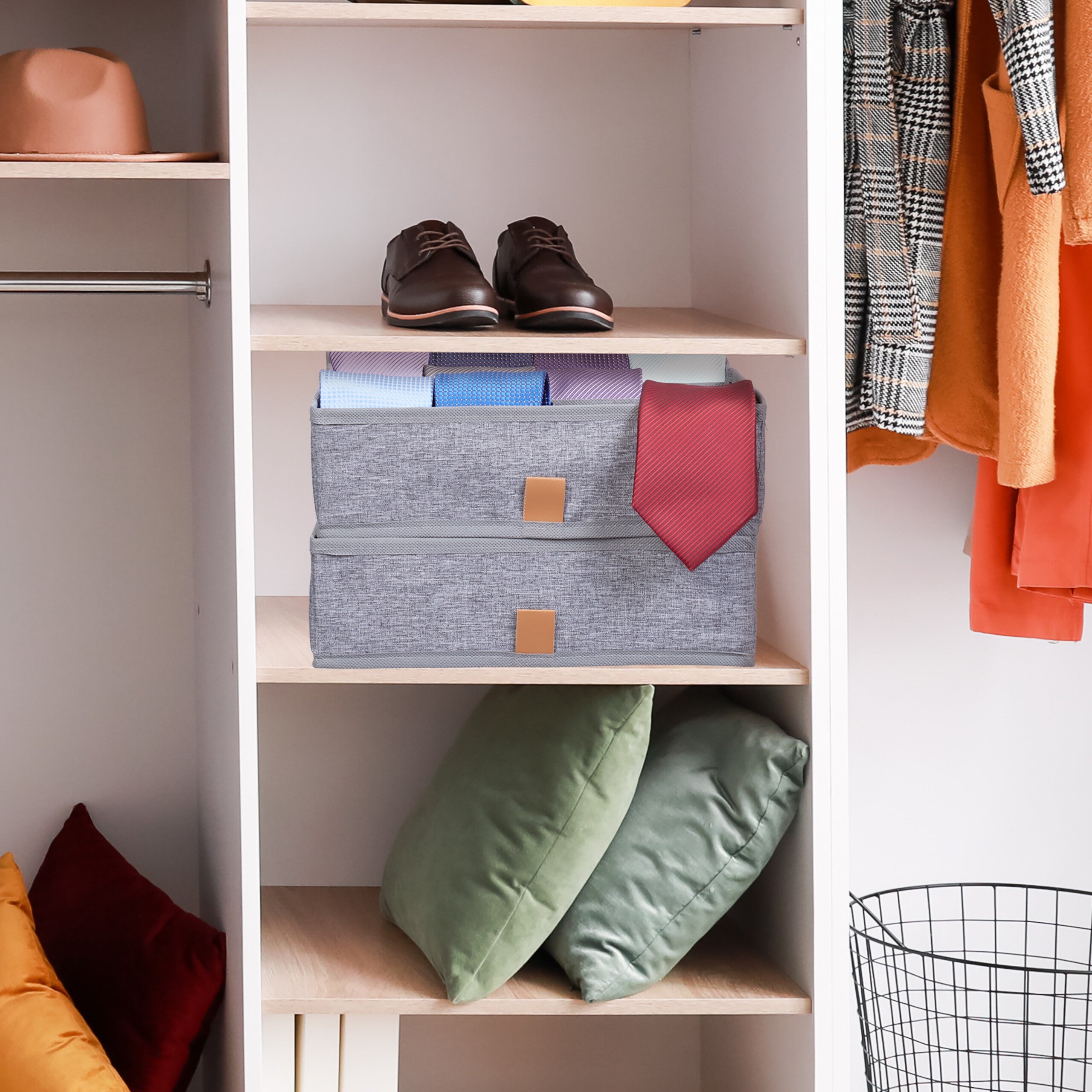 organiseurs sous-vêtements, lot de 4, pour chaussettes, cravates, foulards, boîtes de rangement, gris, Relaxdays - 5