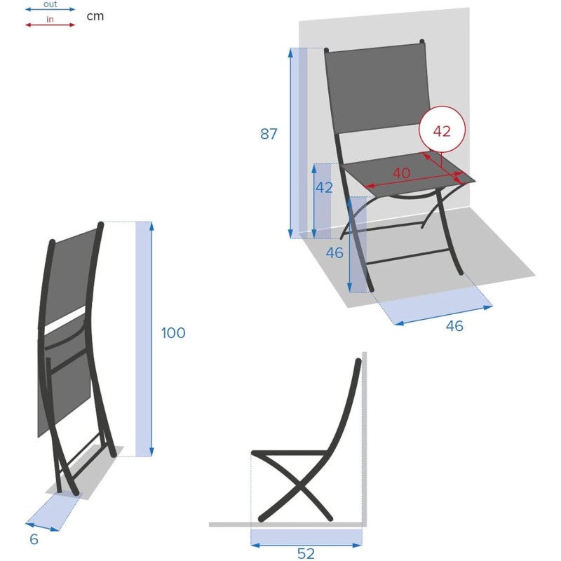 Lot de 4 chaises de jardin pliantes Modula Galet & Graphite - Hespéride - 6
