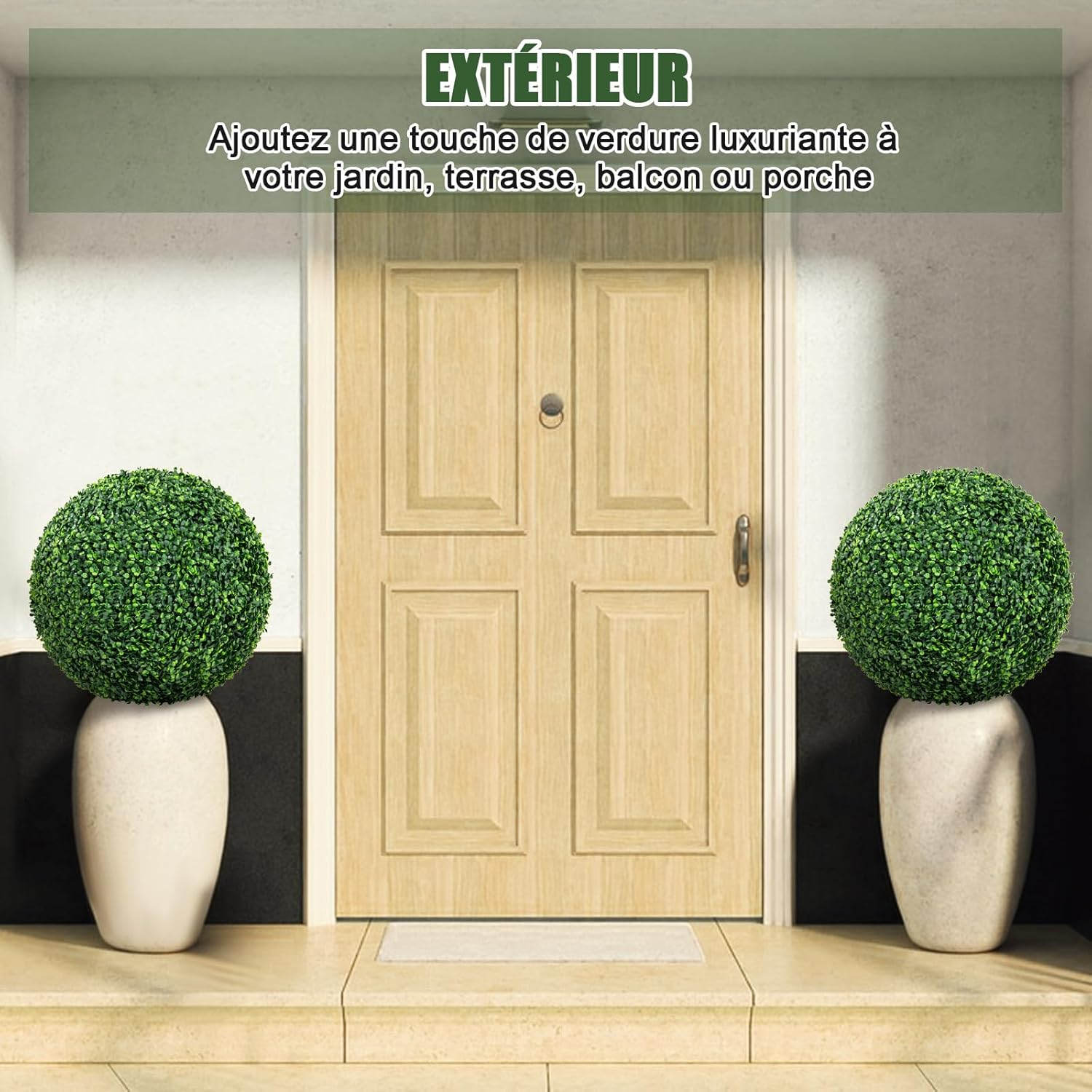 2 Boules de Buis Artificielles 50 cm(Dia. Extérieur) Résistantes aux UV, Plantes en Boules de Faux Sphères Végétales, Vert Foncé - 8