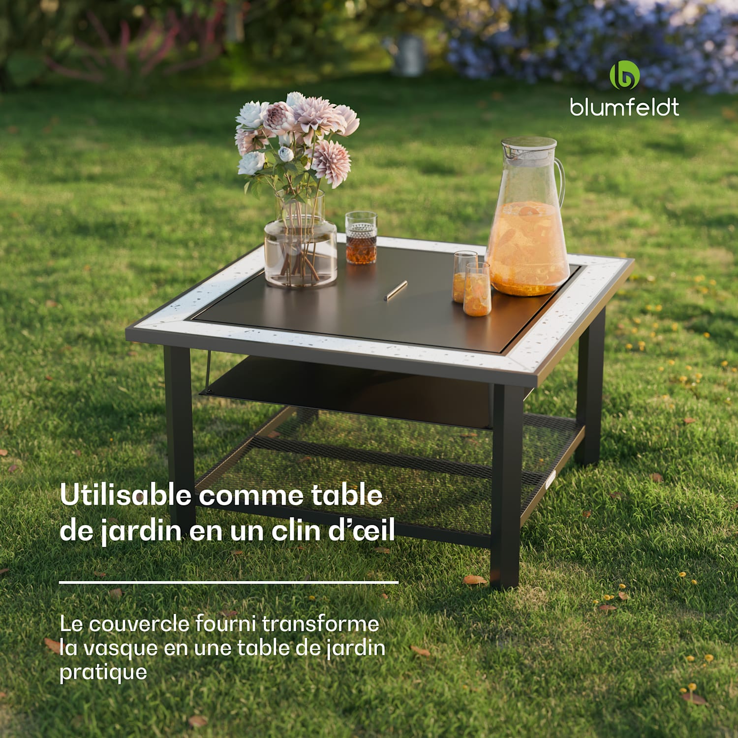 BLUMFELDT Merano Avanzato brasero 3 en 1 avec fonction barbecue utilisable comme table 87 x 87 cm Gris / argent - 4