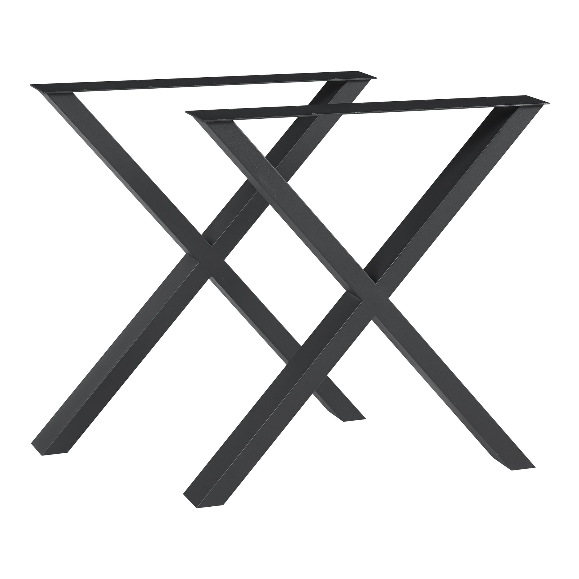 Lot de 2 Pieds de Table L60xH72 cm, Forme de X, Noir, en Acier Peint par Poudrage