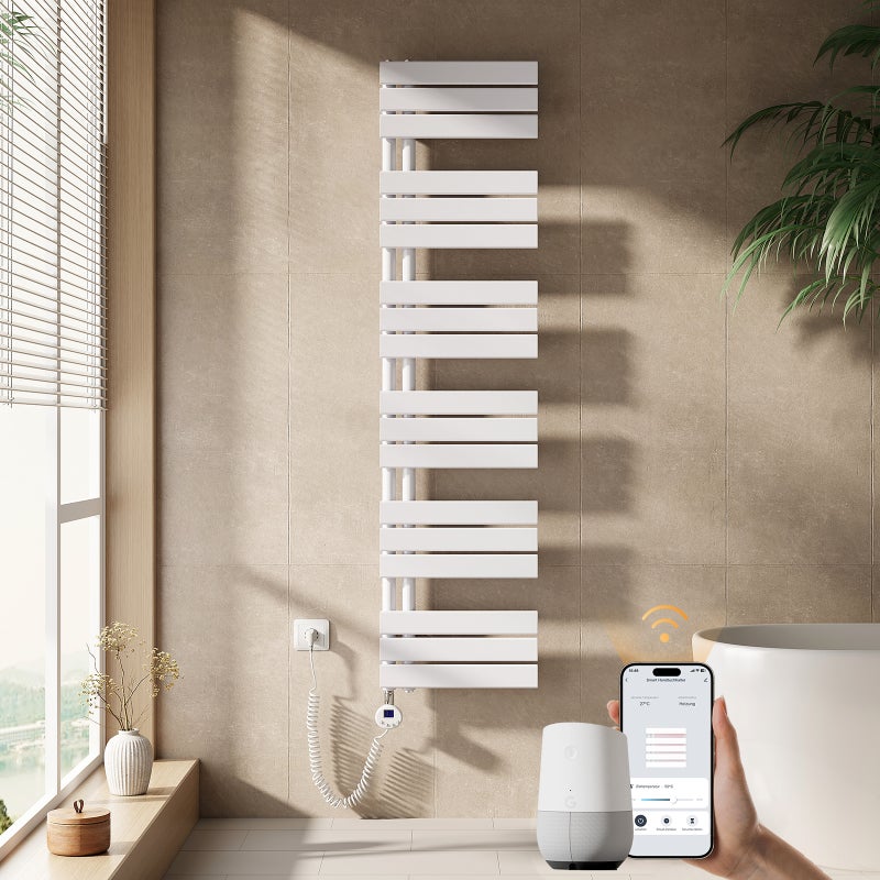EMKE Grzejnik elektryczny łazienkowy 160x40cm - Inteligentne Sterowanie z Programatorem Tygodniowym w Aplikacji - 800W - Biały