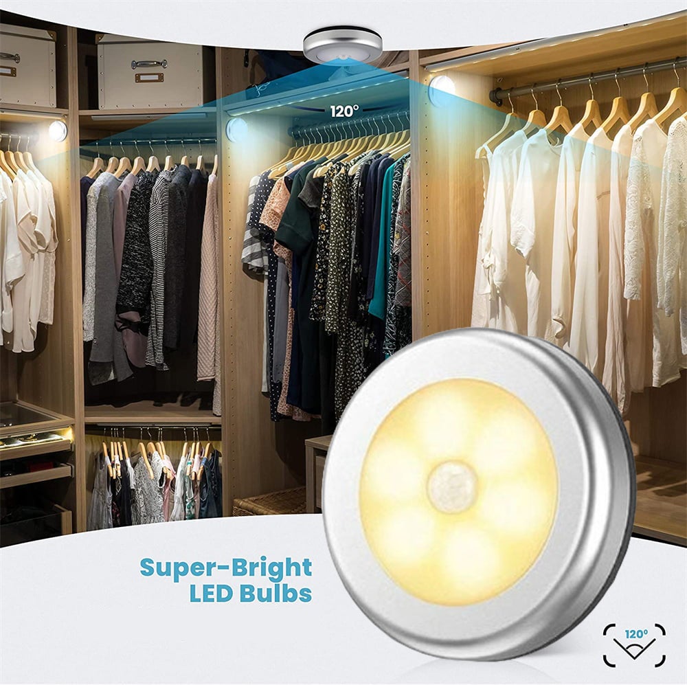 Lot de 3 lampes à détecteur de mouvement, veilleuse LED à piles, à coller n'importe où sous l'armoire, lumières d'escalier, appliques murales - 3