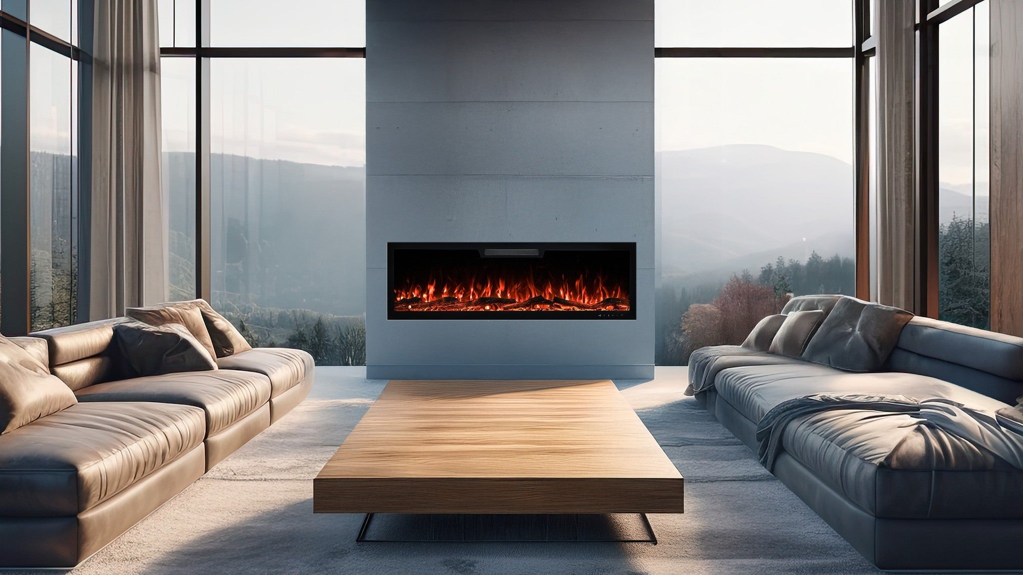 Cheminée électrique AFLAMO Elite 183 - feu premium - murale ou encastrable - 183x46x13 cm - cheminée LED décorative avec chauffage 750/1500 W - 9