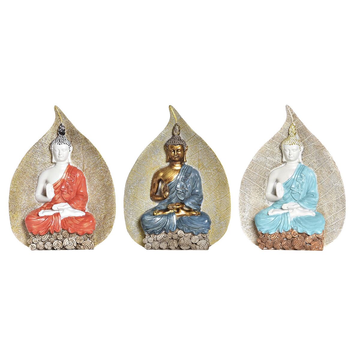 Figura decorativa dkd home decor rojo azul dorado naranja buda resina (15,5 x 5 x 20,7 cm) (3 unidades)