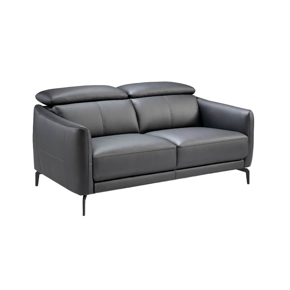 Sofá 2 plazas piel vacuno negro 157 x 100 x 94 cm.