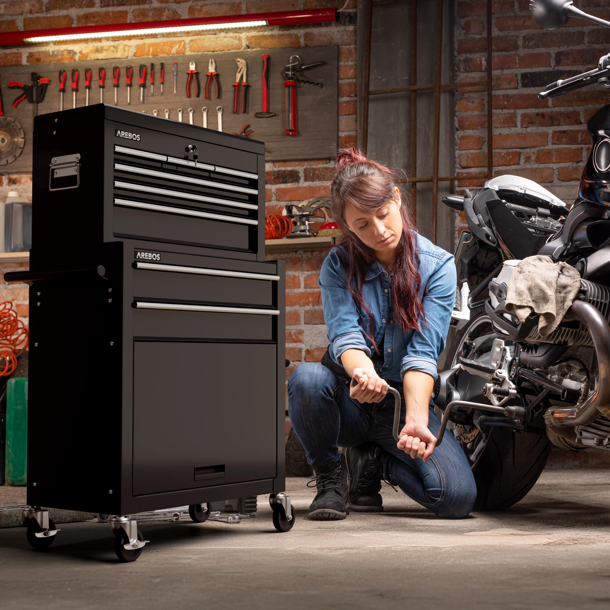 Servante d'atelier à 9 tiroirs Chariot Caisse à Outils Amovible Noir 71x 67 x 37 - 2