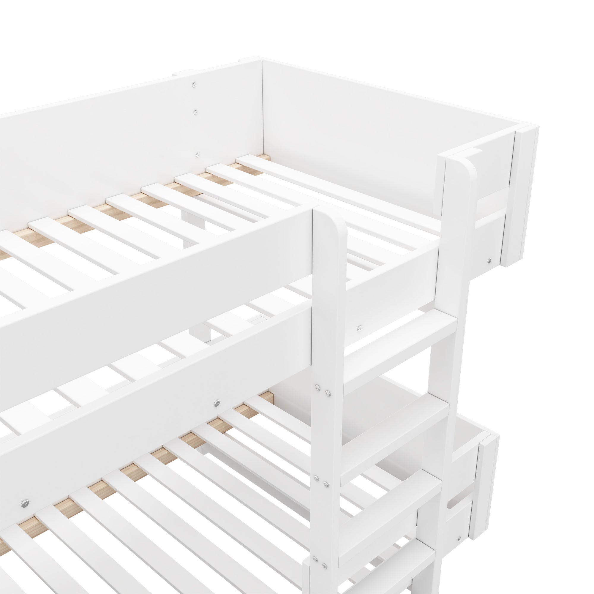 Lit superposé pour enfant 90x200 cm - avec échelle et garde-corps - design simple - Blanc (sans matelas) - 7