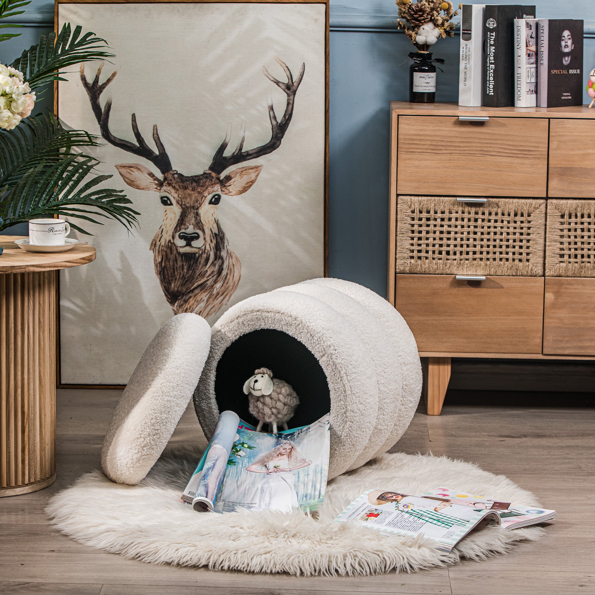 Nordlys - Pouf de Salon Scandinave Bouclettes Blanc - 3