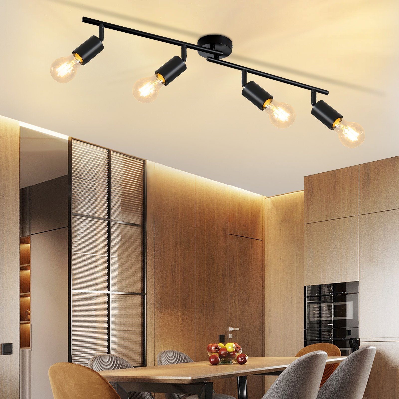 NETTLIFE Plafoniera Faretto da soffitto nero E27 Lampada da industriale orientabile a 350° vintage per corridoio per (Senza lampadina) - 8