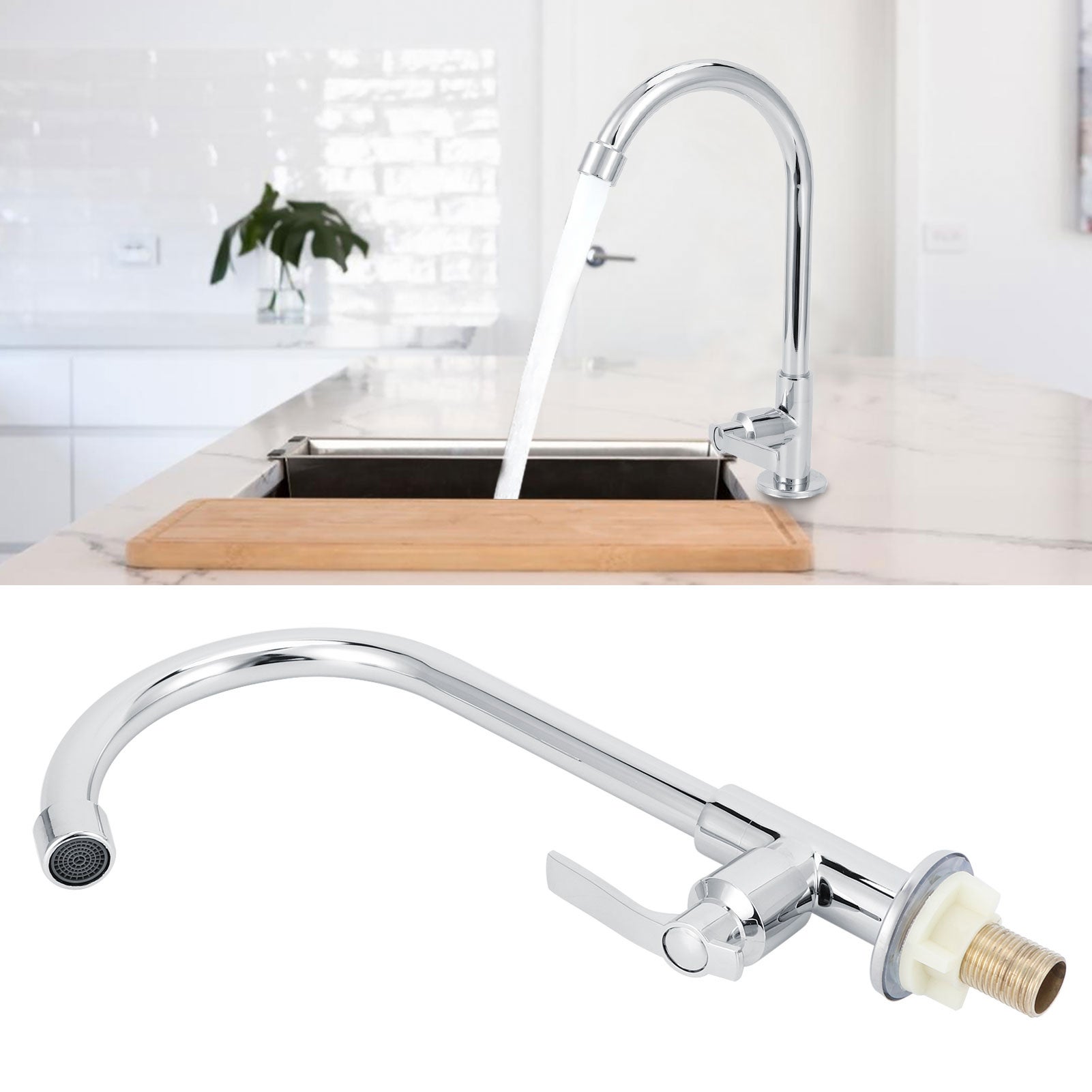Robinet d'évier G1/2 rotatif à 360 degrés, robinet d'eau froide en acier inoxydable, fourniture de cuisine et de salle de bains - 3
