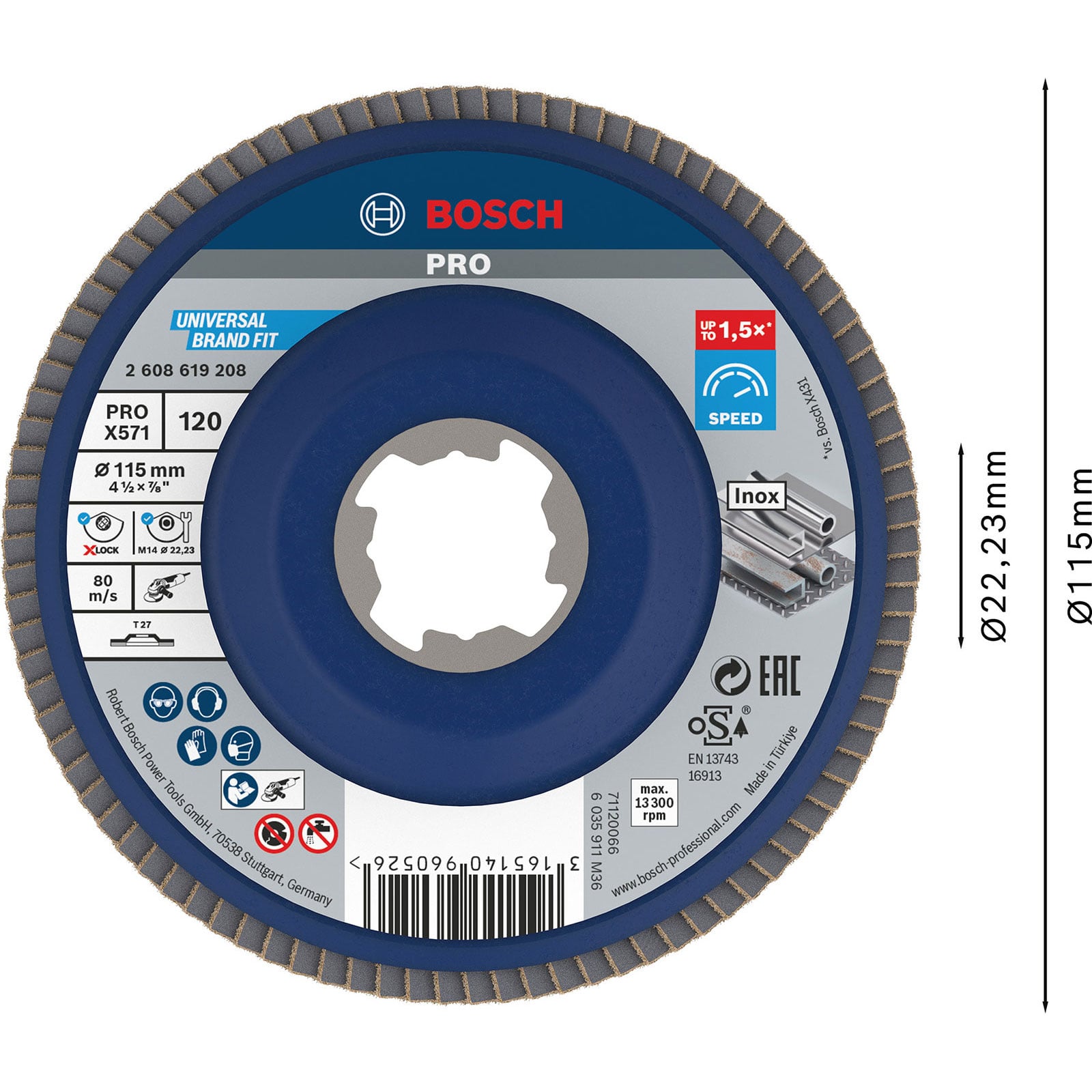 Bosch PRO X571 X-Lock Tarcza listkowa 115 mm G120 - 2608619208 - 2