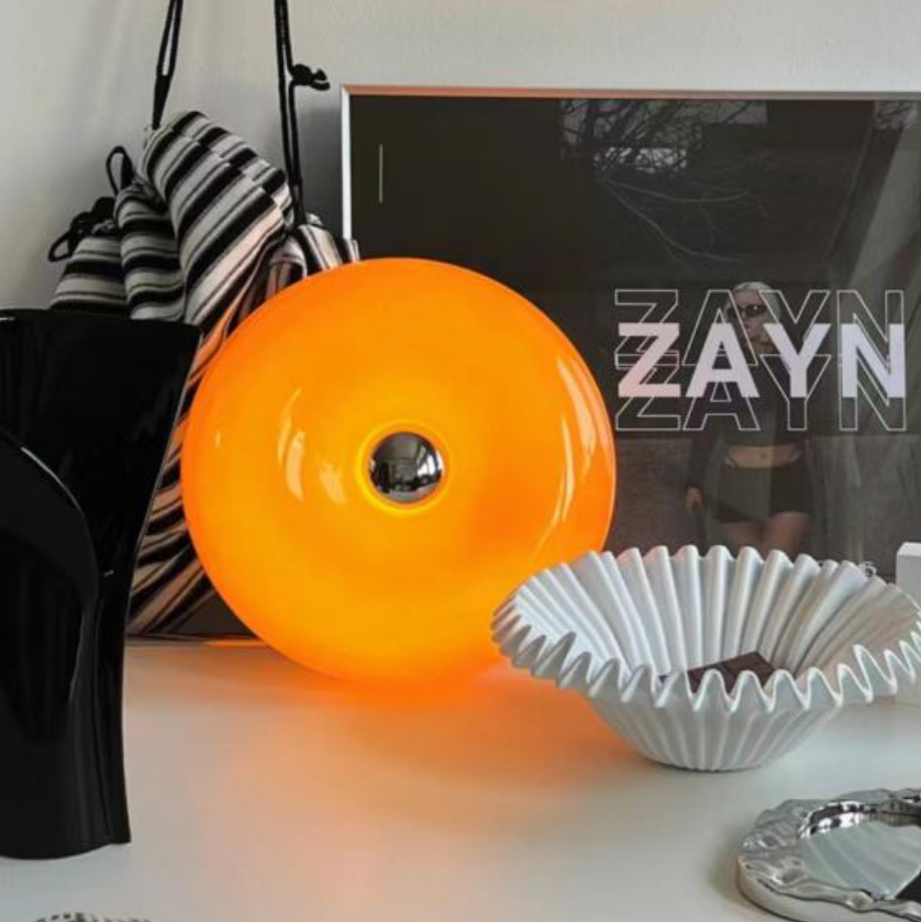 Lampe à poser, Lampe Donut Touch, Lampe d'ambiance rétro Bauhaus, Lampe de bureau LED, Lampe de chevet avec 3 modes d'éclairage, Orange - 3
