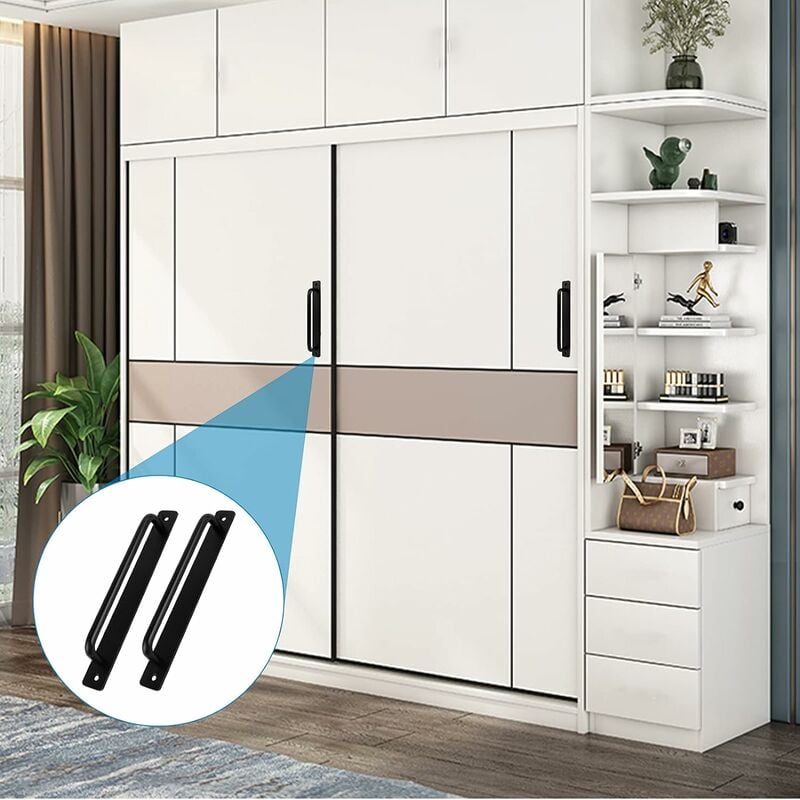 Poignée de Porte 2Pcs Poignée de Porte Noire en Alliage d'aluminium Poignée de Porte Coulissante Lourde avec 4 Vis, Noir, 211MM - 4