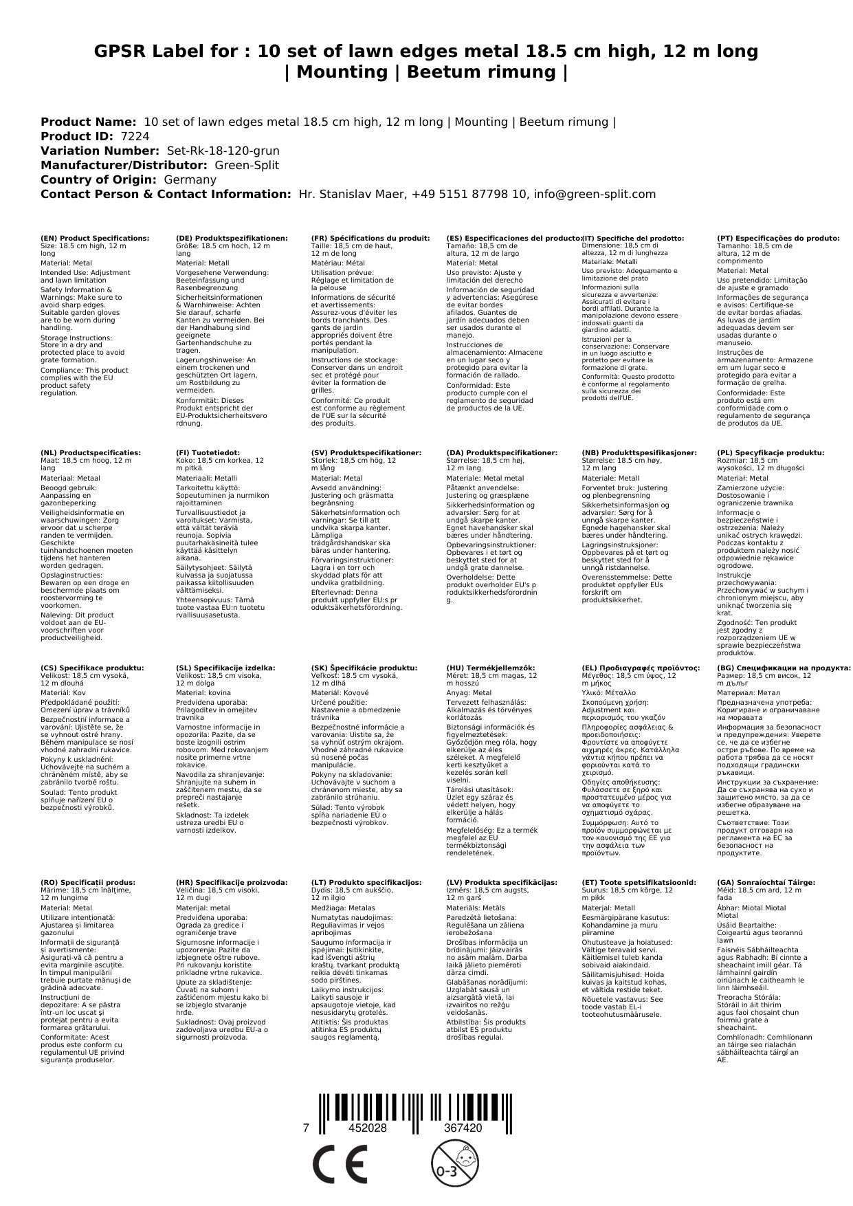 Jeu de 10 Bordure de Jardin en métal 18,5cm x 120cm, vert | Bordure Jardin | Bordures de Jardin - 5