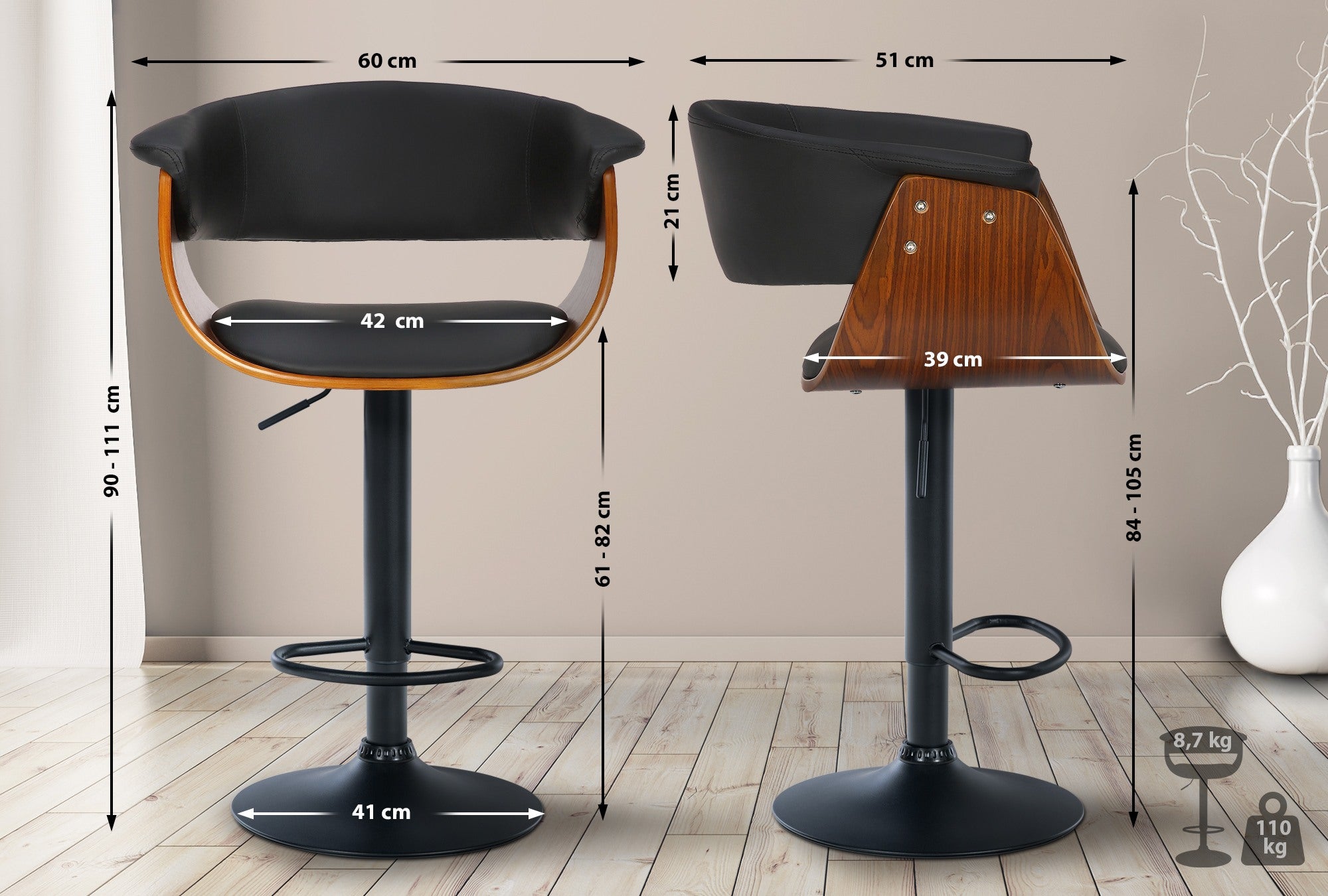 Set 2 sgabelli bar DAMASO in similpelle marrone chiaro|schwarz | Leroy Merlin