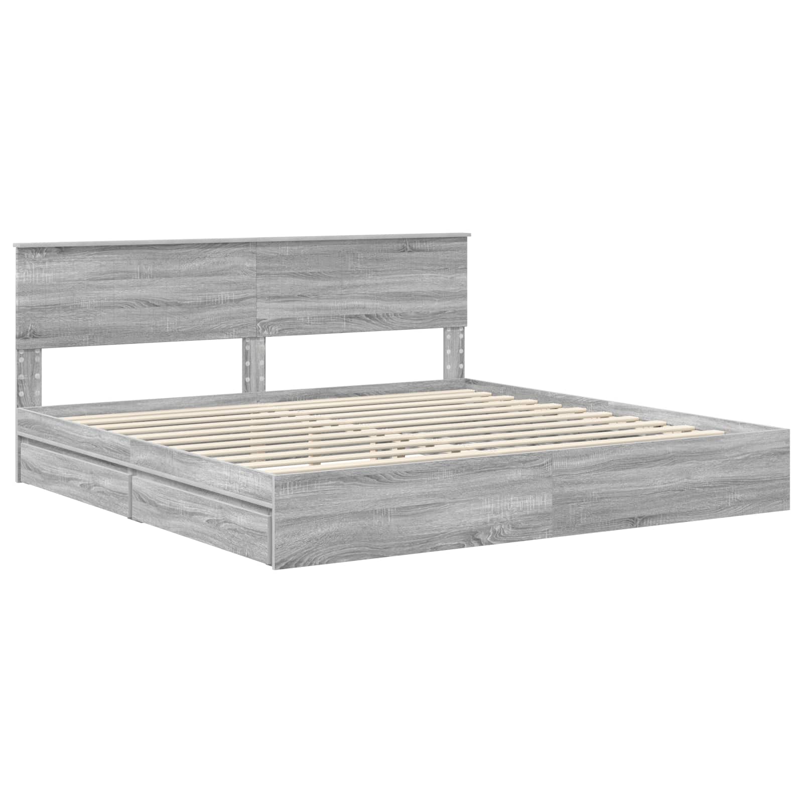 Lit avec rangement, panneau de bois, gris, pour la chambre, 200 × 200 cm - 4