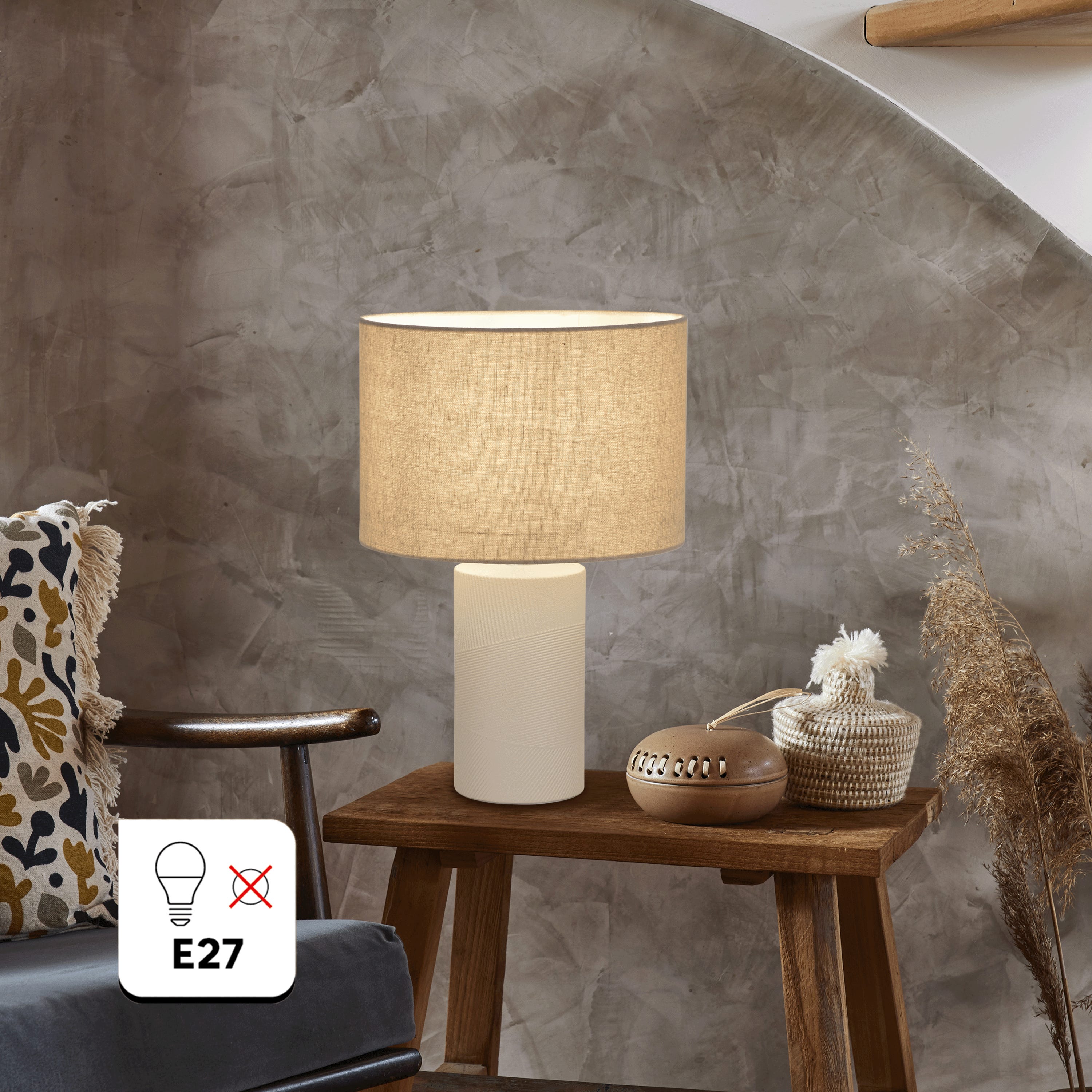 Candeeiro de mesa em cerâmica e abajur em linho bege LANZOMA - 1 x E27 - A. 43 cm - INSPIRE - 7