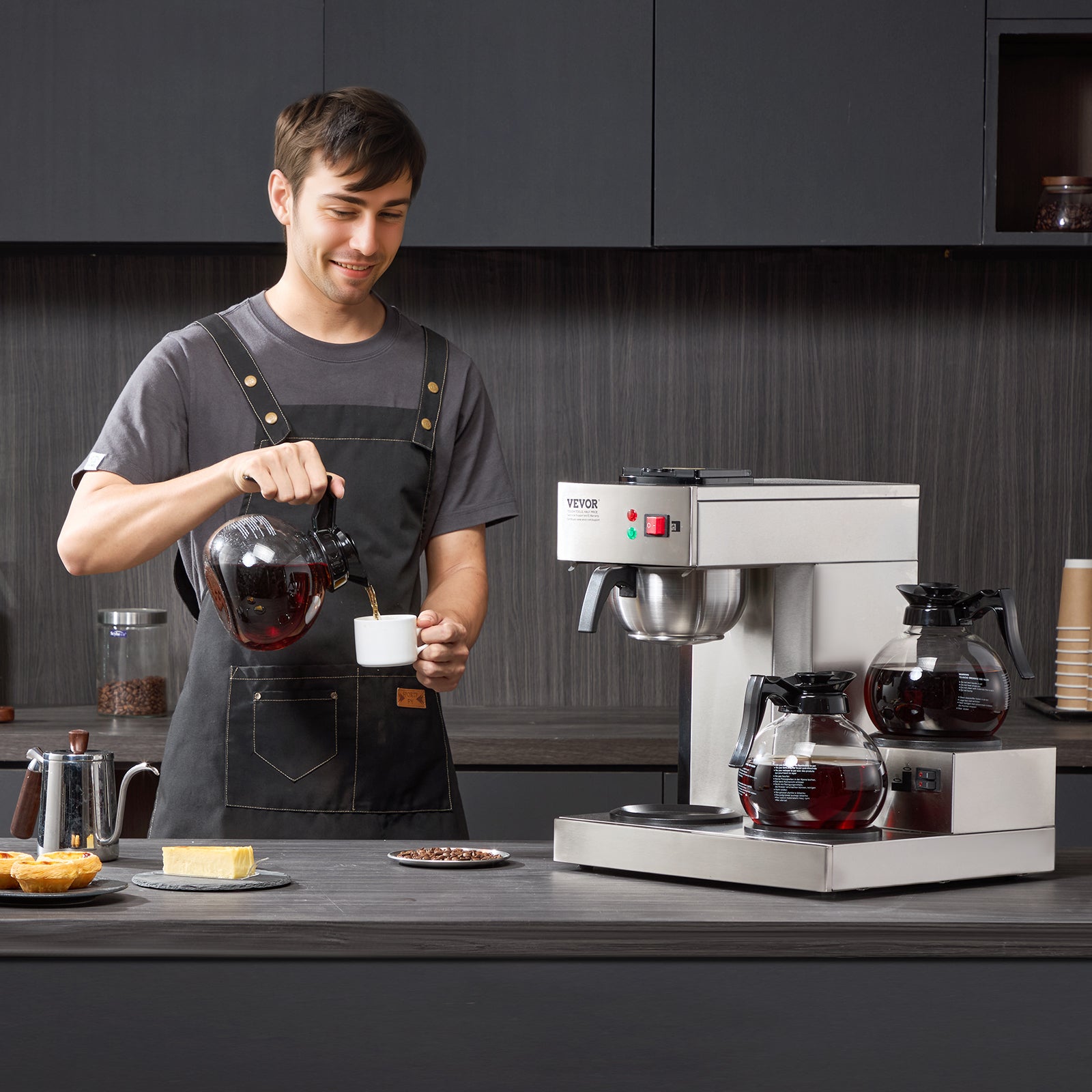 Komercyjny ekspres do kawy z filtrem Ekspres do kawy z 3 szklanymi karafkami ze stali nierdzewnej VEVOR - 8