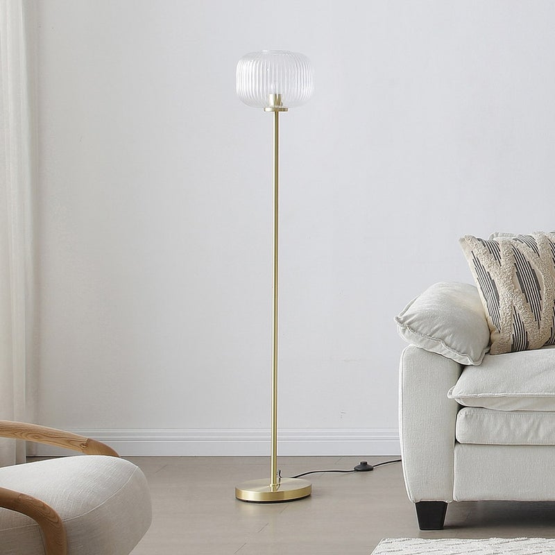 Lampa stojąca ze szczotkowanego mosiądzu i teksturowanego szkła - śr. 25 x wys. 150 cm - Złota - LOUXOR