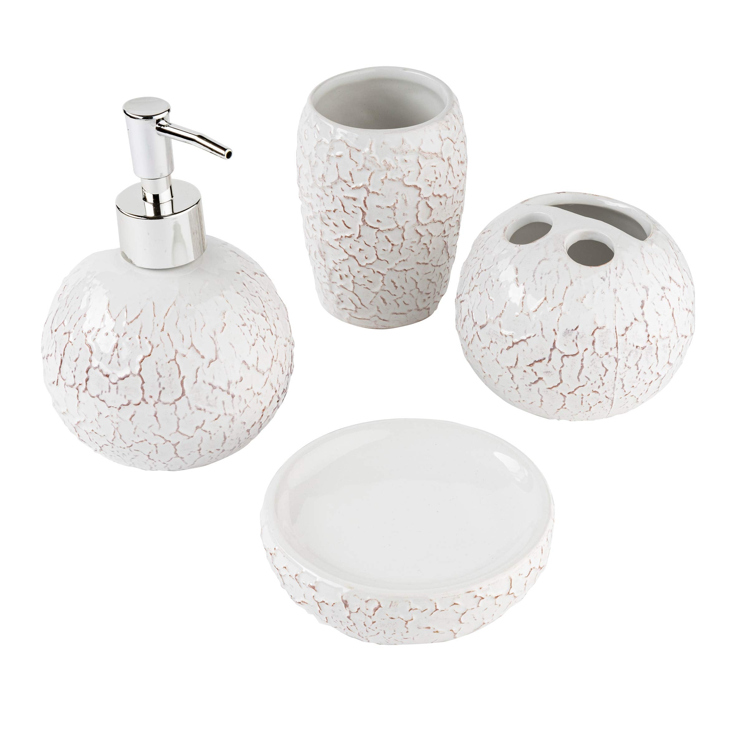 Set Accessori Bagno In Ceramica Montemaggi Baroni - 4 Pezzi, Grigio Chiaro, Con Dispenser E Portaspazzolino