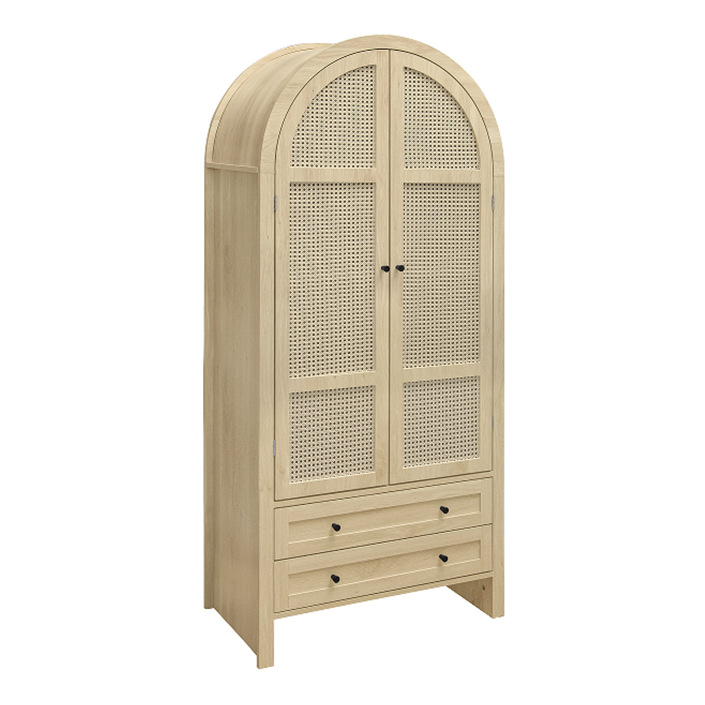 Armoire bohème 79x39.5x178 cm rotin tressé 2 tiroirs forme arc couleur naturelle - 8