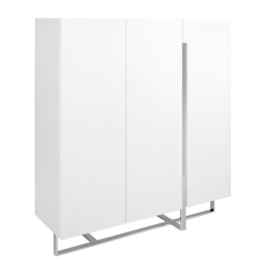 Wysoki kredens z białego drewna i chromowanej stali 120 x 42 x 135 cm