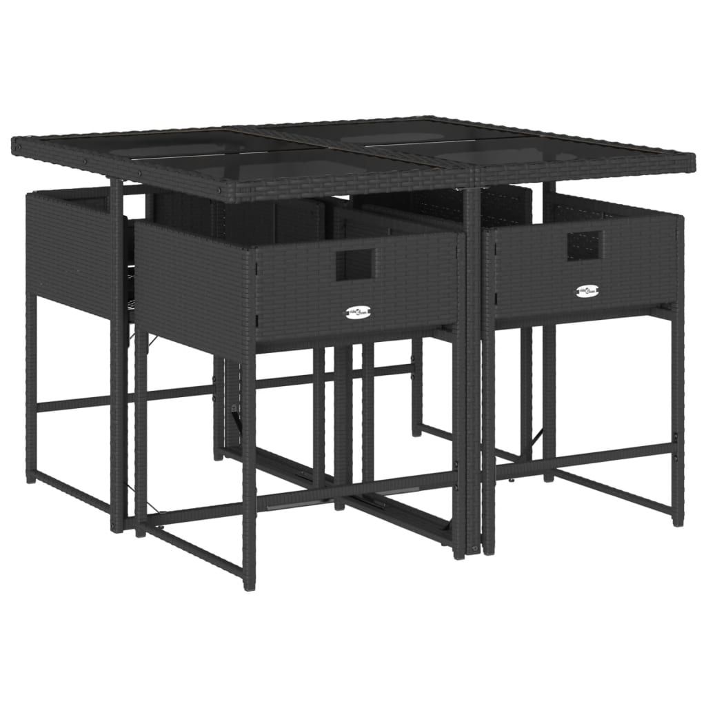 Set de muebles jardín 5 piezas con cojines ratán sintético negro - 5