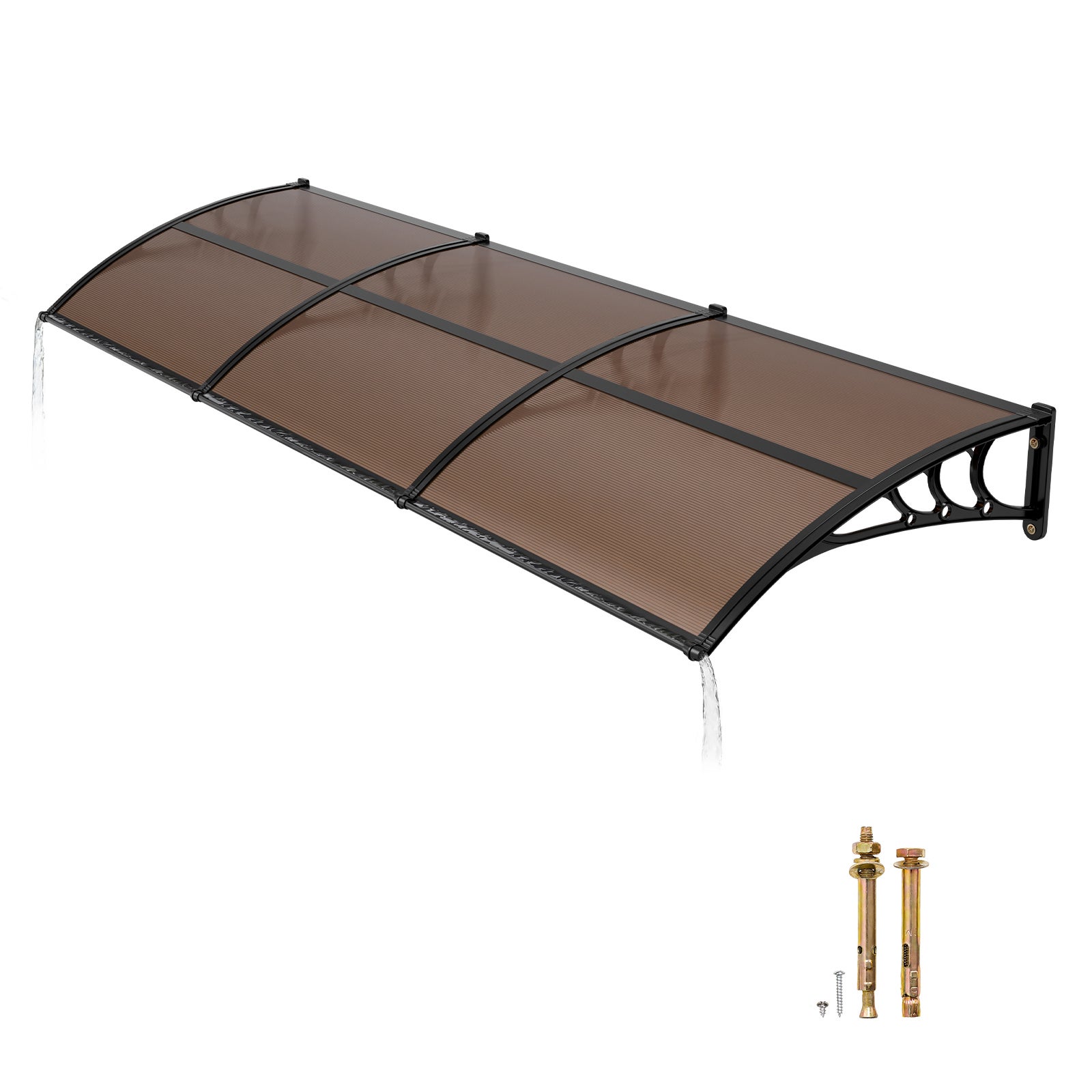 Toldo exterior de policarbonato succebuy de 96,5x297,5 cm para ventanas, porches y balcones, protección contra la lluvia, color marrón