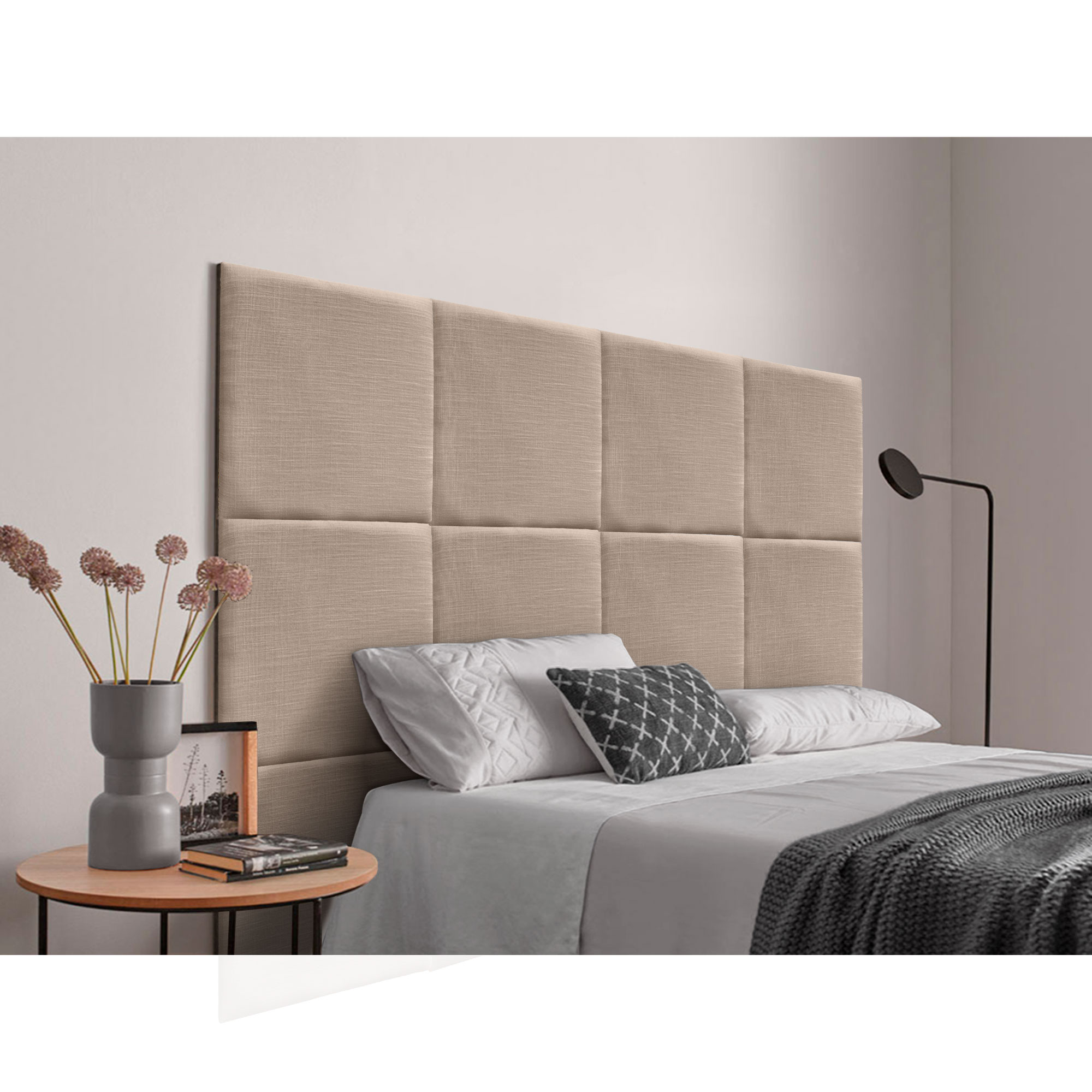 Dhome cabecero tapizado de lino natural compuesto de paneles autoadhesivos intercambiables lujo dormitorio acolchado (tierra,190cm)
