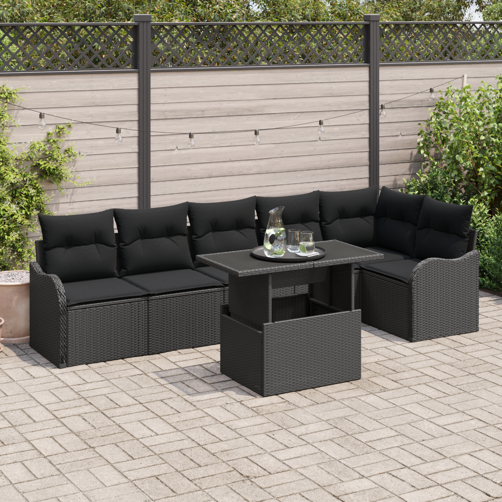 Zestaw Sof na Ogród z poduszką 7 pcs Czarny Rattan poli vidaXL