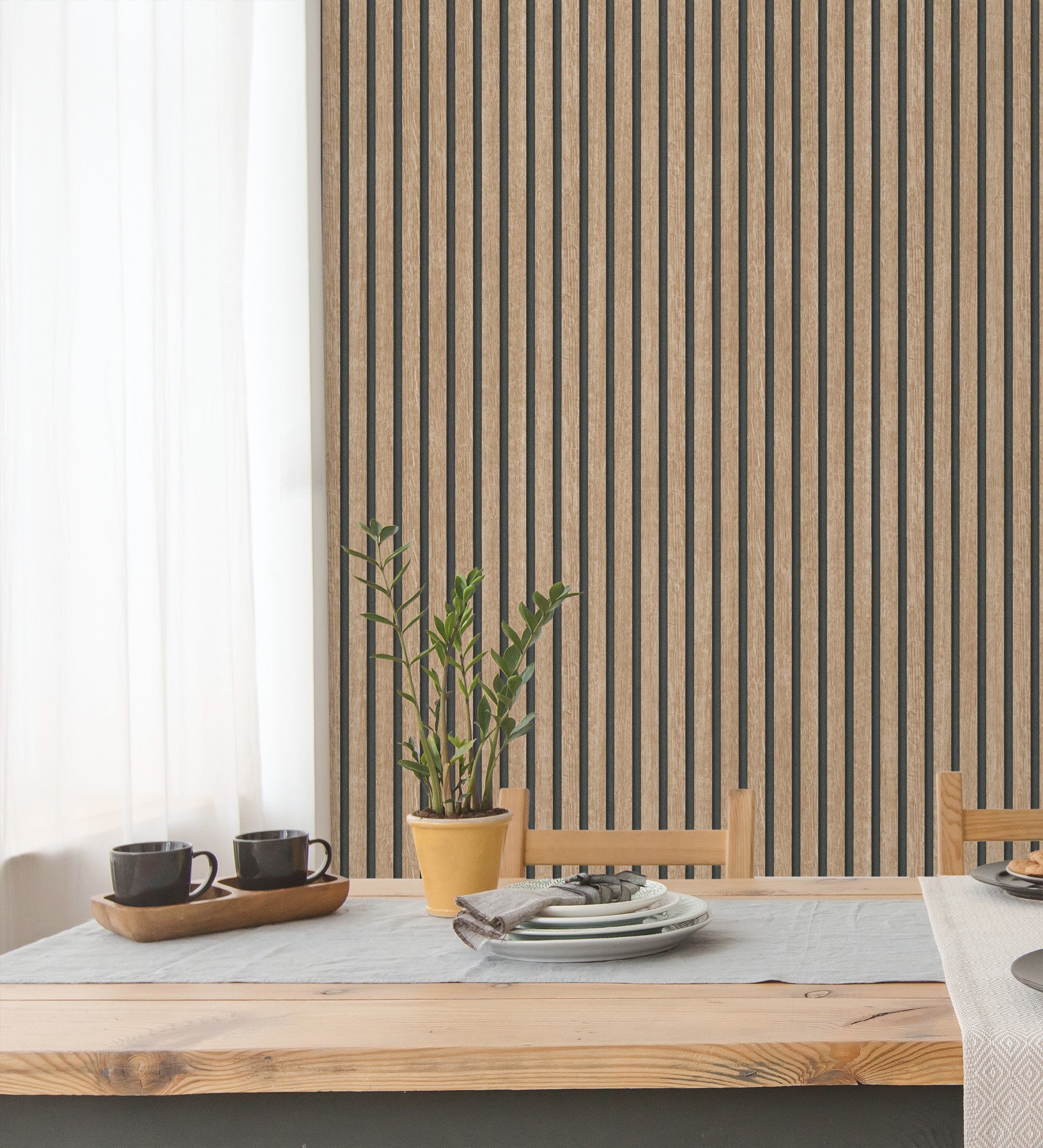 Papier peint lattes de bois naturel imitation design de persienne - Lance Wood Line 682662 de GAULAN - Rouleaux de 10 m x 0,53 m - 6