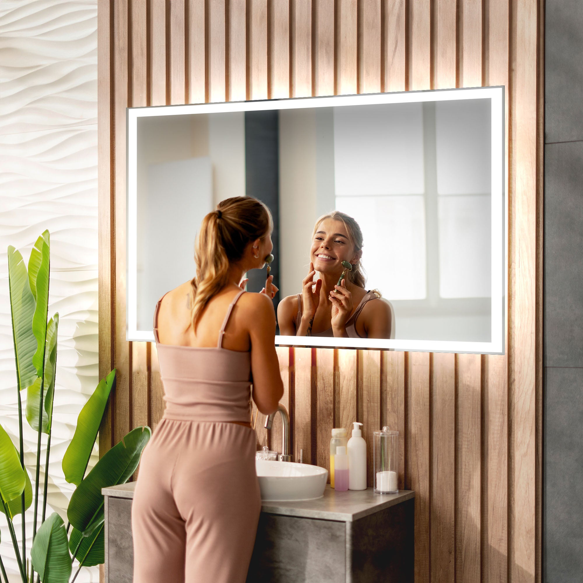 Miroir de salle de bain lumineux - AURORA - Miroir 130x60cm rectangulaire - Miroir LED salle de bain avec eclairage - Blanc Froid 7000K (LED001) - 3