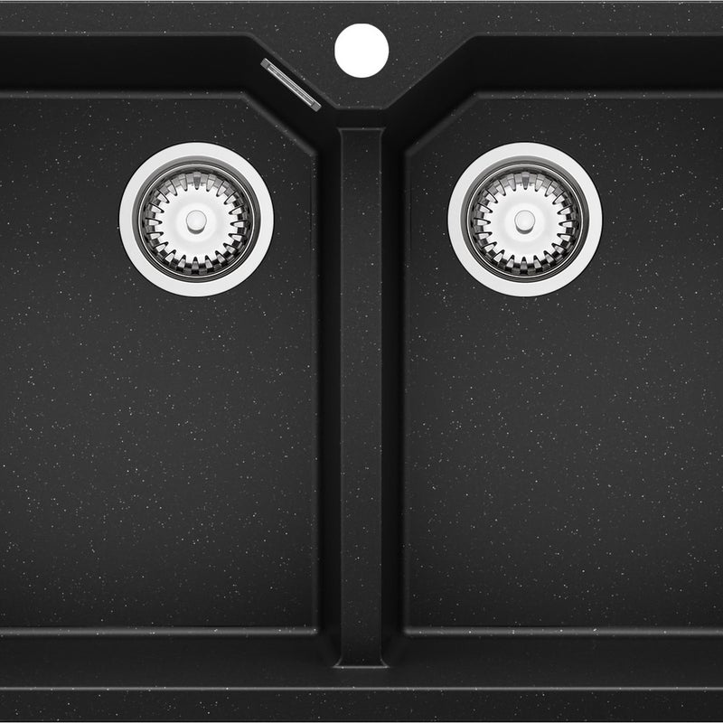 Zlewozmywak Czarny Metalik 78x50cm, Zlew Kuchenny 2 Komorowy + Syfon, Nablatowy do szafki od 80cm - Madryt Twin PRIMAGRAN