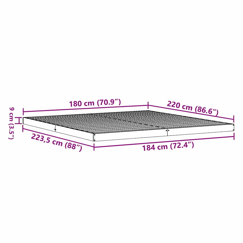 Cadre de lit au sol en pin massif blanc, pour la chambre, 180 × 220 cm - 9