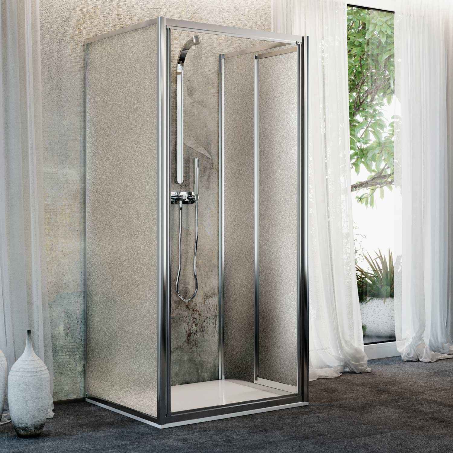 Box Doccia 3 lati 75x90x75CM H185 Cristallo Stampato C 2 Fissi+Saloon 2 Ante Battente 90 mod. Clint - 3