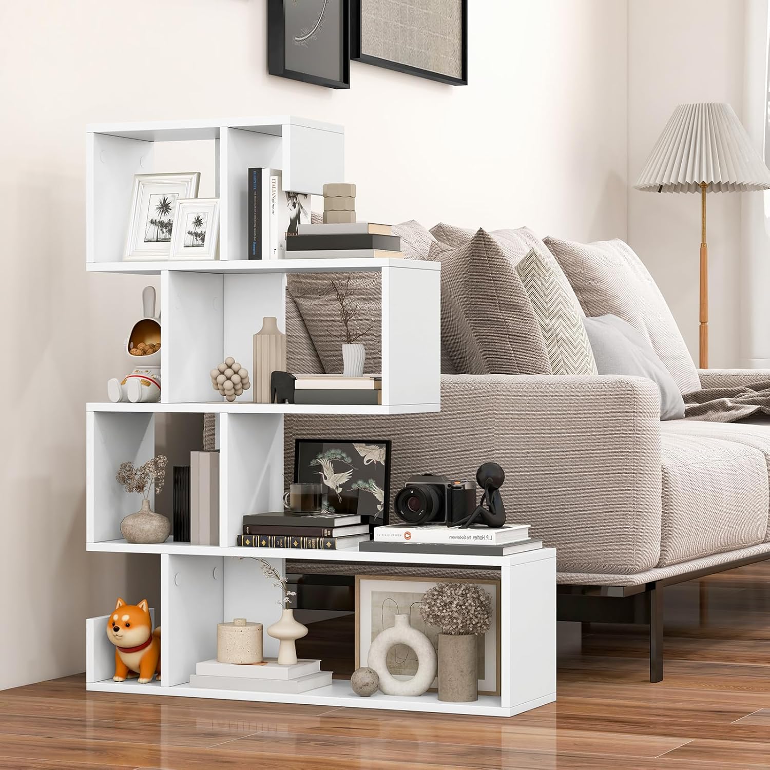 Bibliothèque Etagère à 8 Cubes COSTWAY Avec 5 Pieds Métalliques, 2 Kits Antichute Pour Salon, Bureau, Chambre, 100x24x107 Cm Blanc - Maison