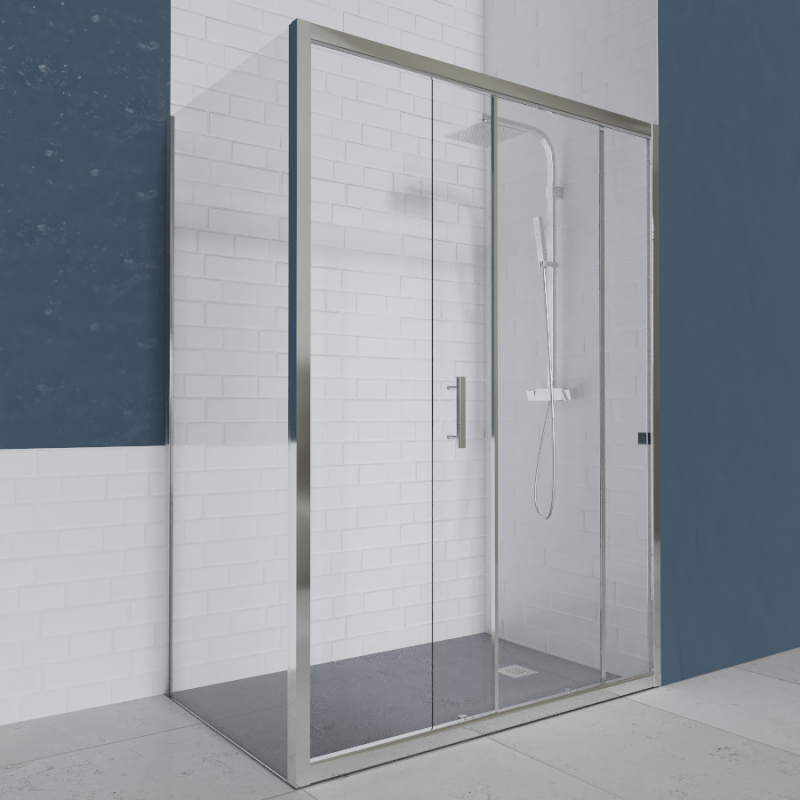 Paroi de douche d'angle avec porte coulissante + retour fixe NERINA - 170x90 cm - 3