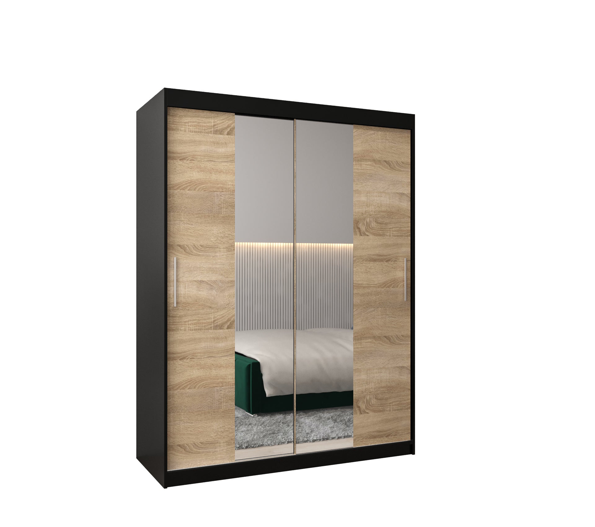 Szafa przesuwna garderoba TOKYO 1 150 x 62 x 200 cm Czarny + Sonoma - Abiks Meble