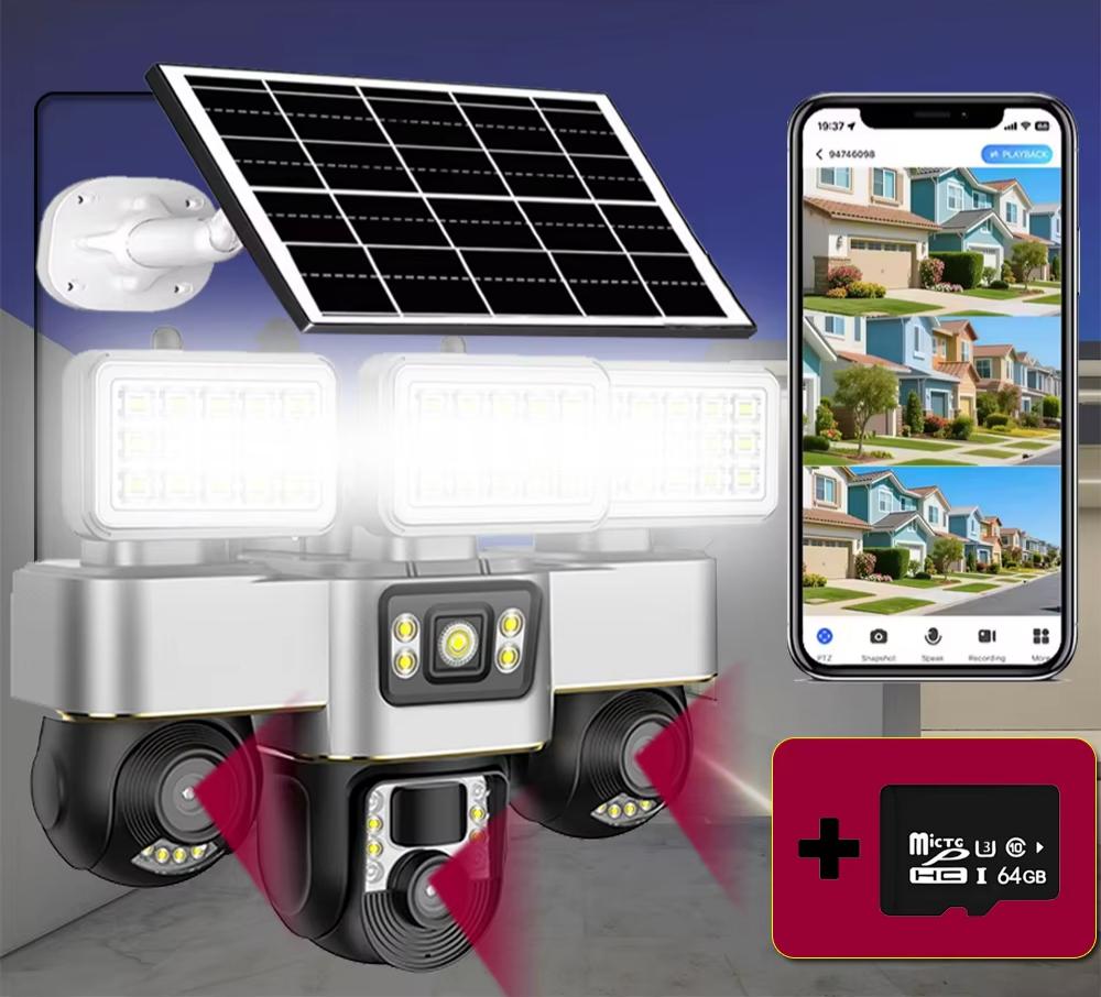 Caméra solaire 4G, rotative, caméra domestique, détection de mouvement ...
