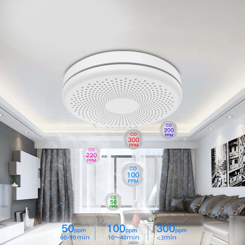 Detector inteligente de humo y monóxido de carbono Tuya WiFi 2 en 1 con alarma sonora y luminosa. - 3