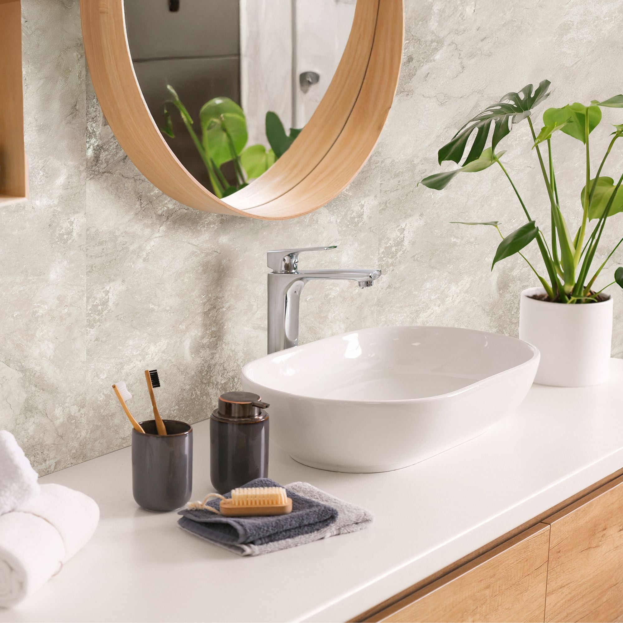 Schulte pack de 2 panneaux muraux 100x210 cm, revêtement hydrofuge pour salle de bains, placement facile, DécoDesign SOFTTOUCH, marbre greige - 3