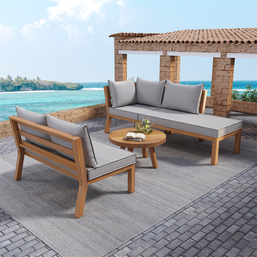 Set di mobili da giardino in legno massiccio di acacia, divano