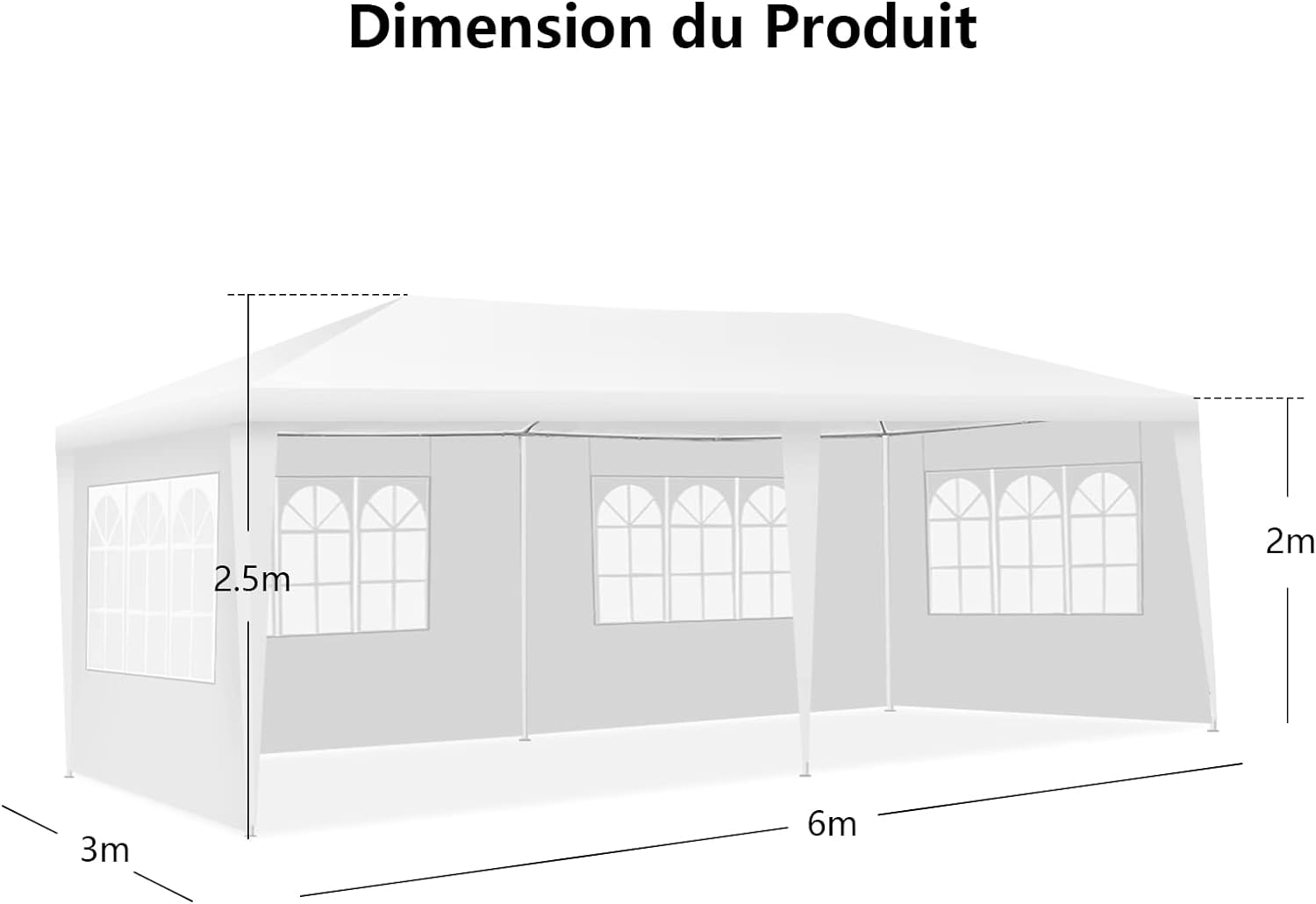 3 x 6 m carpa de jardín con ventanas, tienda de recepción protección contra el sol y la lluvia, carpa de cenador para acampada (3x6m, 4 lonas - 5
