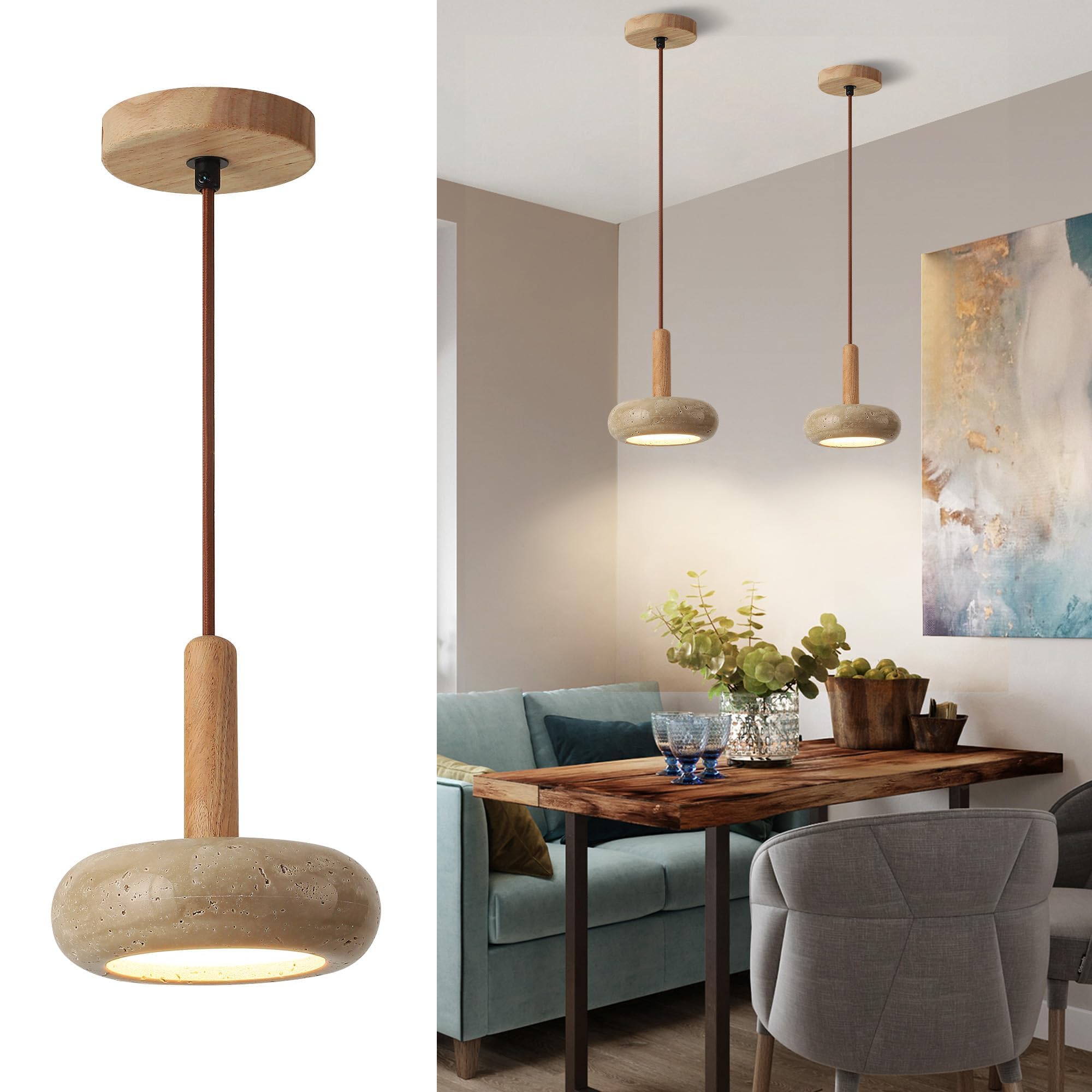 Lustre Japonais Wabi-sabi En Travertin Jaune suspension luminaire LED ...