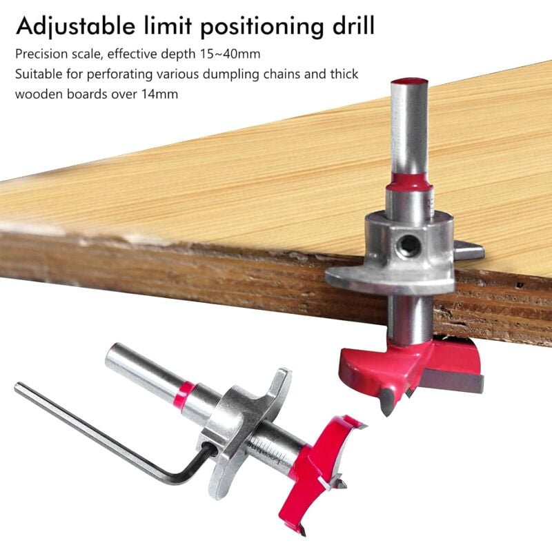 Jeu de forets pour gabarit de charnière, foret de positionnement de trou de 35 mm, foret de positionnement réglable, foret à fraiser - 3