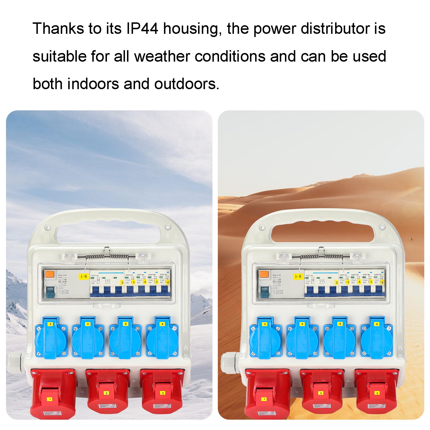 Coffret de Chantier Monophase Repartiteur de Courant Mural Coffret Electrique de Chantier 2x400V-16A 1x400V-32A 4x230V Schuko(RCCB) - 4