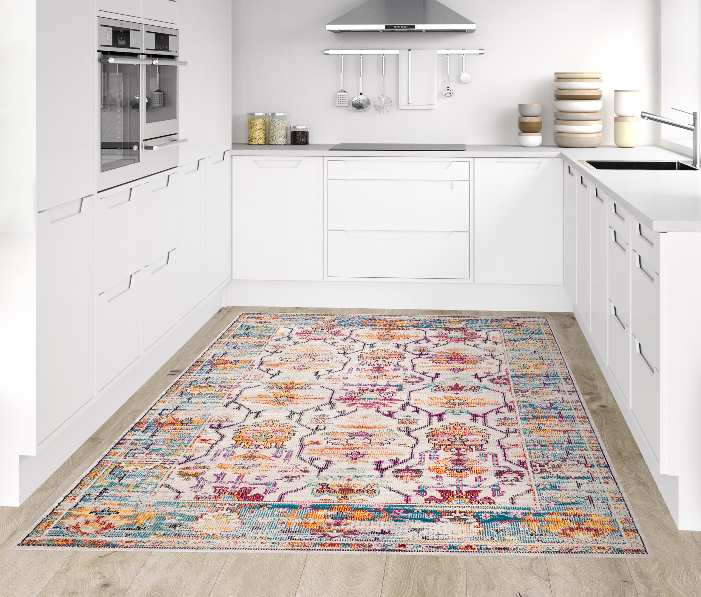 Tapis antidérapant en vinyle, Fez 160x240 cm - PVC imprimé, lavable, ignifuge, pour le salon et la cuisine - 3