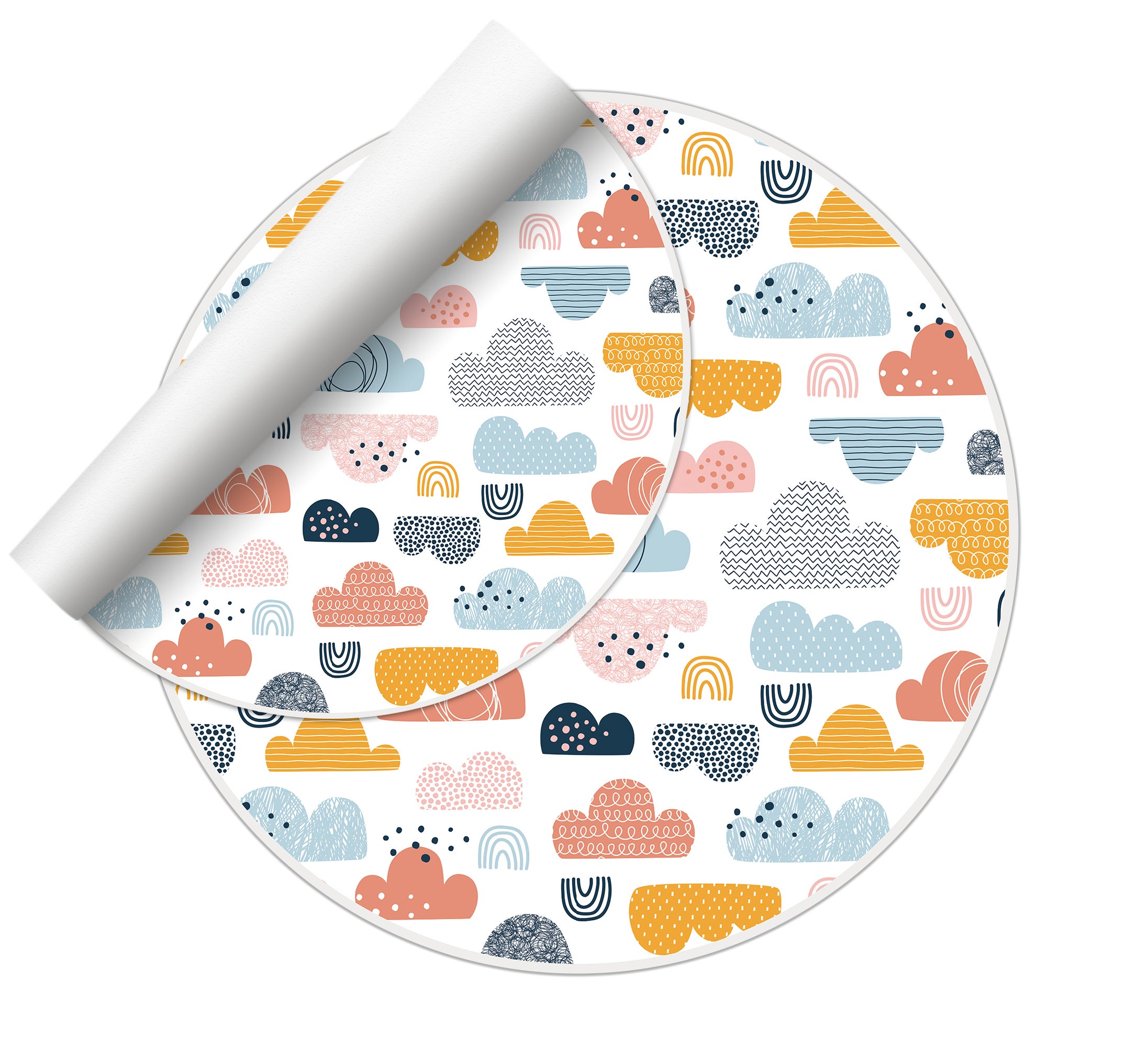 Dziecięcy dywan winylowy Clouds [średnica] 100 cm - Antypoślizgowy PVC, winylowy do pokoju dziecięcego, trudnopalny i zmywalny.