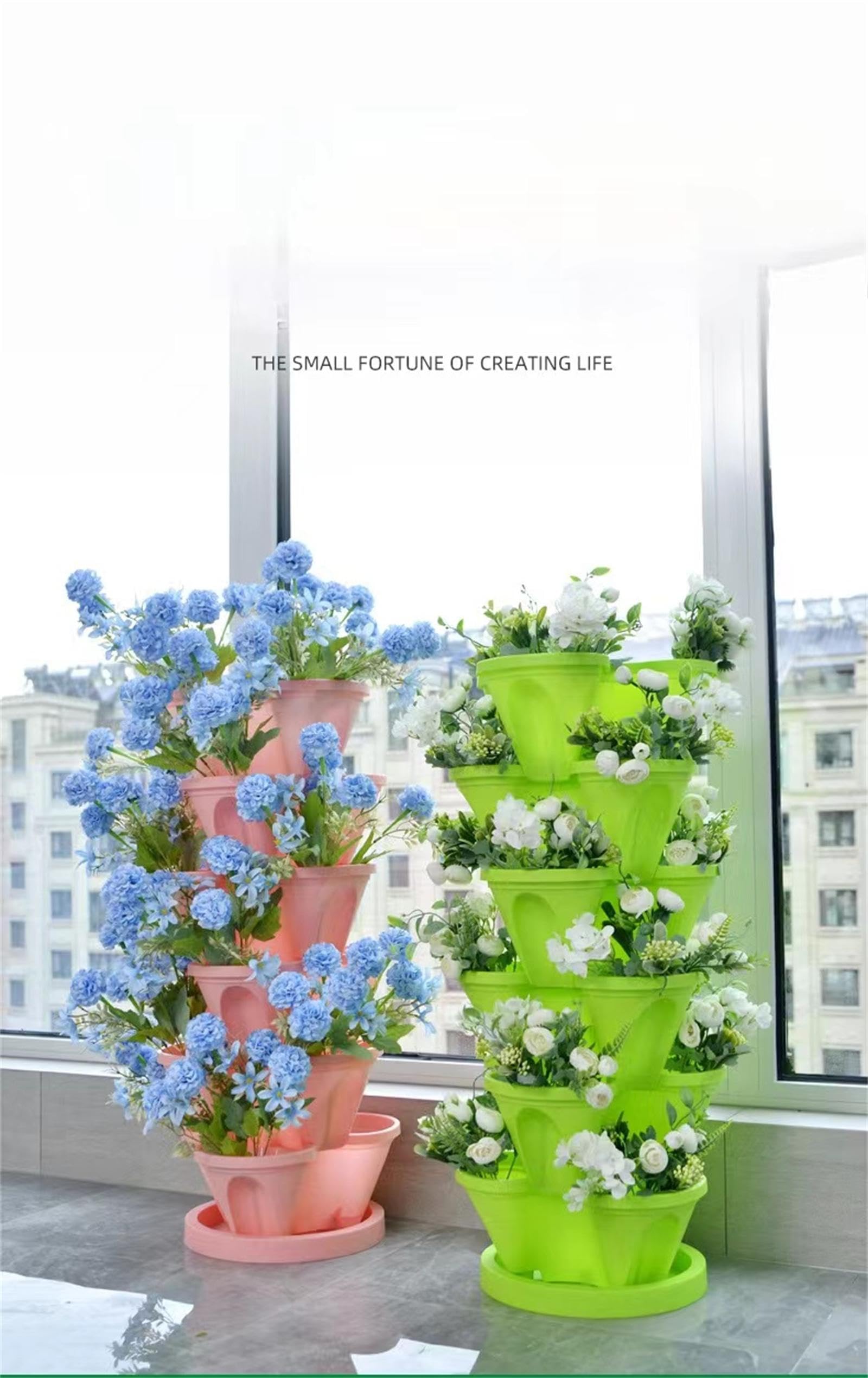 Jardinière de jardin verticale empilable à 6 niveaux avec base de 33 cm - Parfait pour cultiver des herbes, des fraises et des fleurs - Design compact - 5